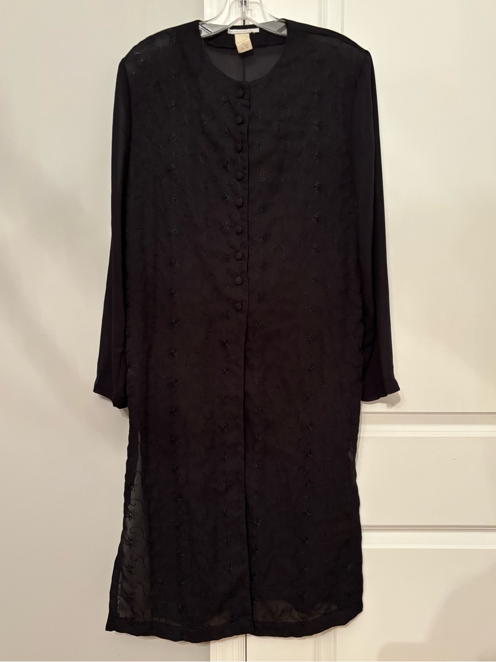 Vintage Women’s Black Eyelet Floral Maxi Dress Button Down Cover-up Large Summer